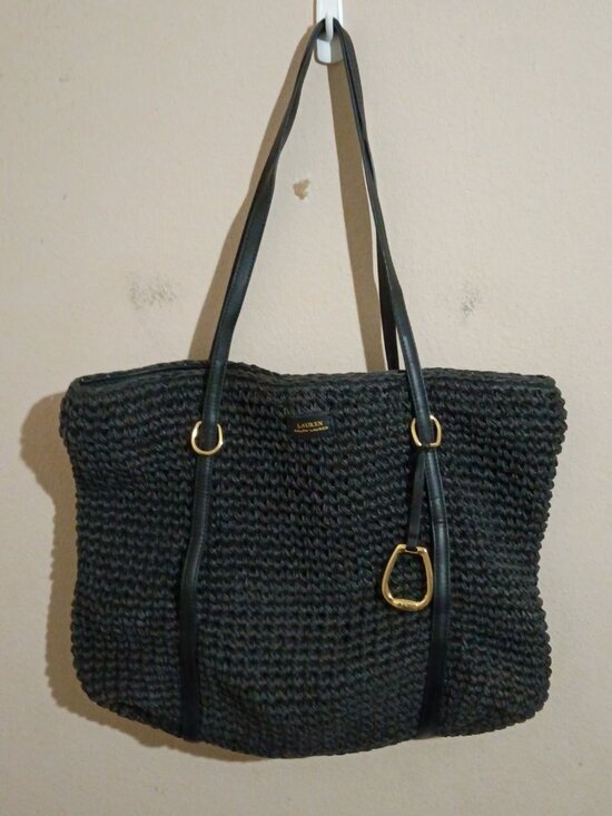 Lauren Ralph Lauren Handbags - Women's Lauren Ralph Lauren Straw Tolton Tote Basket Bag Black Large L